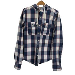 Hollister Men Shacket Hoodie Jacket Medium Plaid Retro Hipster Preppy Outdoors